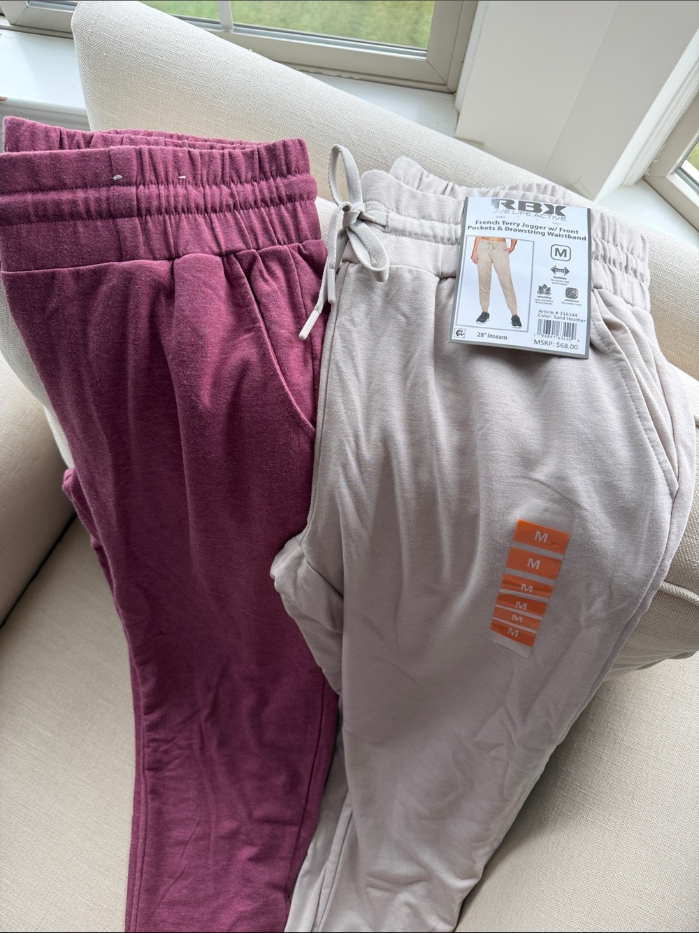 RBX French Terry Jogger Pants - Mauve & Light Taupe, Medium sold as set.
